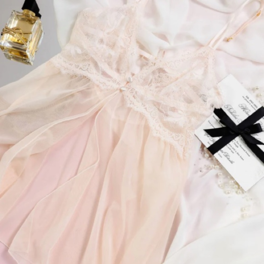 Lace & Mesh Button Babydoll Champagne Mentionables